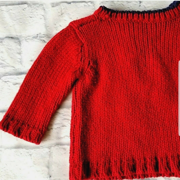 Gap Chunky Red Knit Retro Snowman Sweater- Acrylic/Wool Blend 6/12 Months - Picture 6 of 8